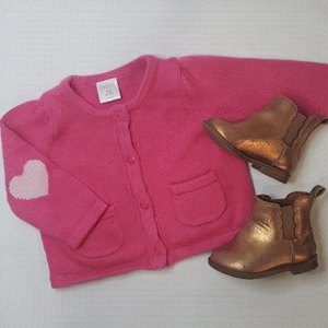 3/$30 GYMBOREE Heart Knit Cardigan + Bronze Booties